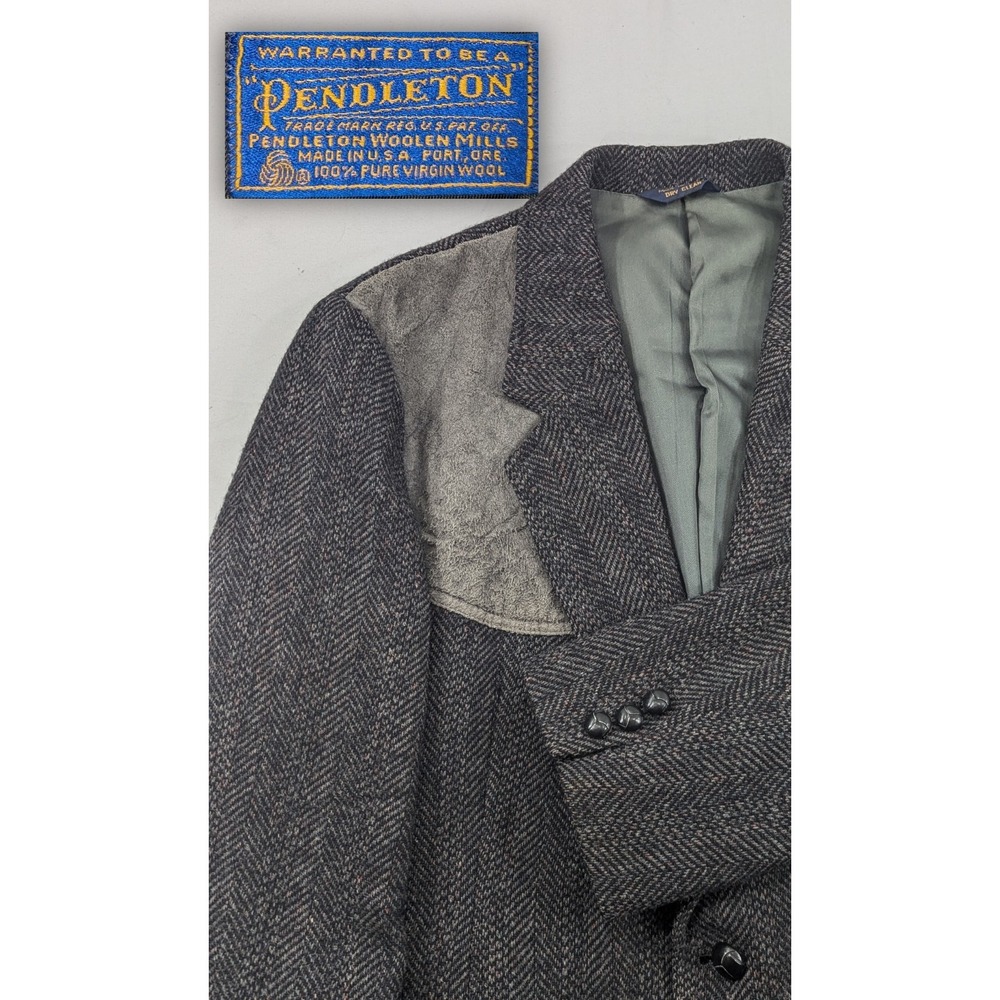 Pendleton Blazer Sport Jacket Heavy Tweed Wool Herringbone Western 44R 46" Chest